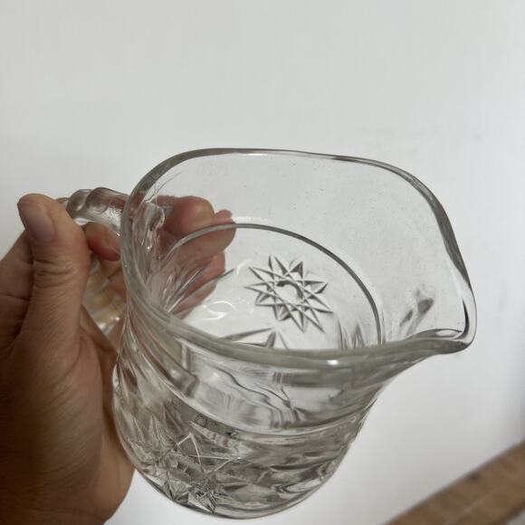 Vintage Anchor Hocking Star of David Small Pitcher Clear Heavy Glass Drink ware - Picture 3 of 8